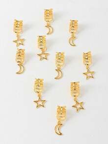 10件套开斋节金色镂空星月装饰套装，波西米亚风可爱嘻哈发夹、发带、发圈、编织发圈，开斋节礼物，派对配饰