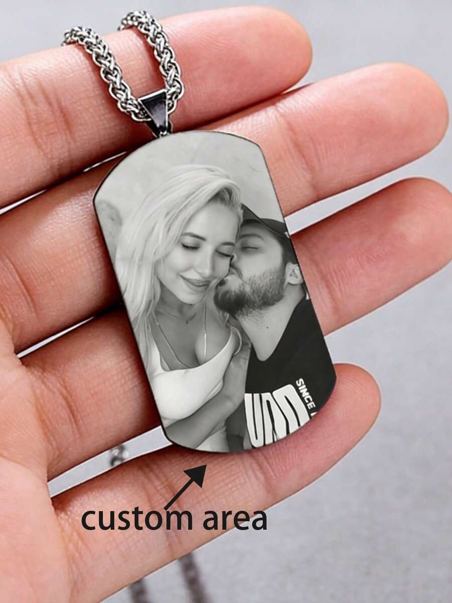 Customized Personalized Gift, Laser Engraved Photo & Text Customized Photo Necklace, Customized Personalized Picture Pendant, Waterproof Non-Fading Pattern Necklace, Gift For Couples, Parents, Friends - Style 4 - View 1