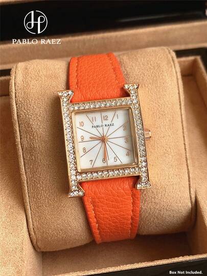  Pablo Raez 1 st damklocka rostfritt stål roséguld damer armbandsur lyxiga diamantklockor för kvinnor högkvalitativa eleganta helt nya AAA Montre rektangulära vacker design kvartsklocka fashionabel vit urtavla kvinnor relogios populär fyrkantig armbandsur 50M vattentät läderarmband kedja nålspännen casual söt kvinnlig liten klockor fin klocka trevlig present till vän eller familj passar vardagsliv/arbete/festdekoration födelsedagspresent