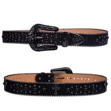 Men's Rhinestone Leather Belt, Women's Fashion Western Cowgirl Punk Rhinestone Decor Leather Belt With Rhinestone Design, For Jeans, Street, Sexy Party, Retro, PU Leather Summer, School Fall, Autumn, Halloween - 黑色 - 查看 5