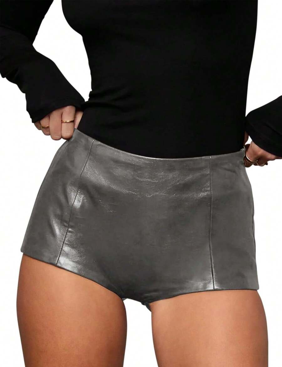 Women's Faux Leather Shorts High Waist Stretch Shorts Hot PantsA Valentine's Day LQDD - 灰色的 - 查看 1