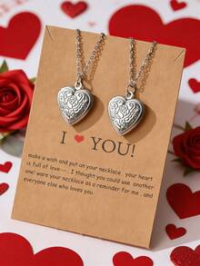 2pcs Fashionable 18K Gold Stainless Steel Hollow Heart & Tree Of Life Locket Pendant Necklace, Suitable For Valentine's Day Gift, Women's Daily Wear - Multicolor - View 16