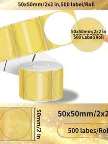 2 Inch Round Holographic Thermal Label Stickers, Glitter Gold Circle Thermal Printer Sticker Labels, Self-Adhesive Direct Labels For Gift Wrapping
