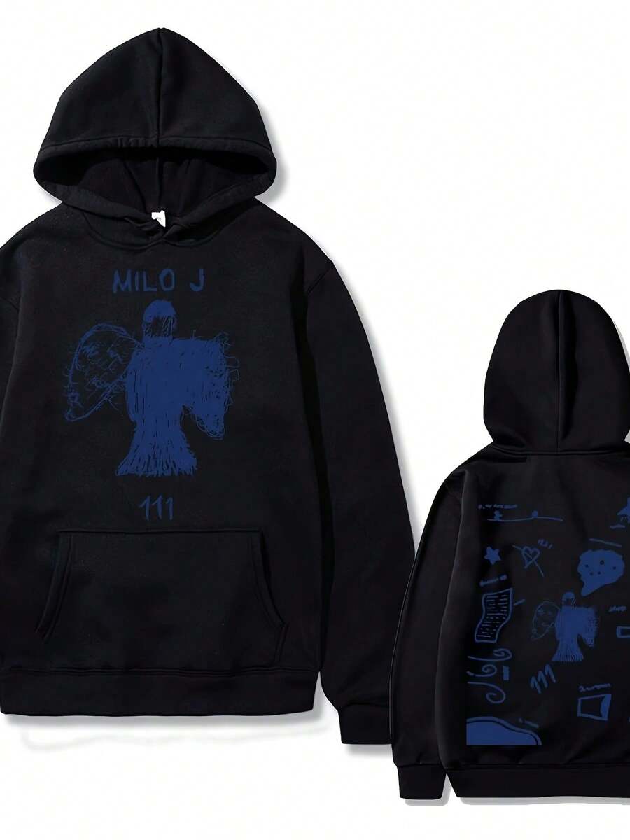 Milo J Men'S 111 Album Merch Hoodie - Casual & Comfortable Loose Fit Pul With Drawstring Hood Long Sleeves And Letter Print Design Perfect For Fall/Winter Casual Wear Hoodie | Relaxed Fit Hoodie | Drawstring Hoodie Hoodie For Women Sweatshirts For Women Hoodies For Men 's Hoodie Sweatshirts For Men - màu đen - Xem 1