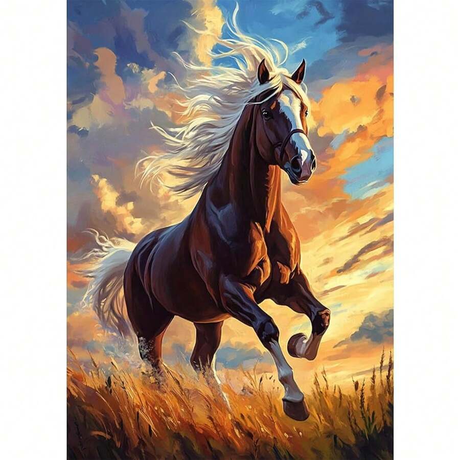 GHHKUD Diamond Painting Kits Horse For Adults, DIY 5D Sunset Diamond Painting, Full Drill Animal Diamond Art Kits Art Pictures For Relaxation Gifts Home Wall Decor 30x40cm - Horse - 查看 1