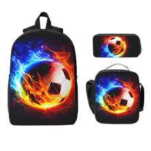 3pcs Football-Themed Backpack Set With Lunch Box & Pencil Case&Storage Bag - Polyester, Lightweight - Backpack - View 3