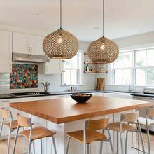 13.79 Inch Seagrass Woven Pendant Light, Modern Retro Handmade Rattan Hanging Lamp Fixture, Suitable For Kitchen Island, Dining Room, Bedroom, Entryway, Hallway, Living Room - 35cm In Diameter - View 5