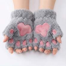 A Pair Of Gloves  Cute  Casual    Plush    Appliques  Lace Up     Gloves/Plush Gloves/Warm Gloves/Cat Paw Gloves  Daily  Sporty  Gift    Winter - Xám - Xem 7