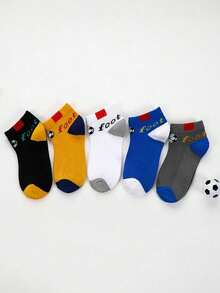 5 Pairs Cartoon Football Pattern Kids' Breathable Moisture-Wicking Sports Ankle Socks, Boys & Girls, Spring/Summer - Multicolor - View 7