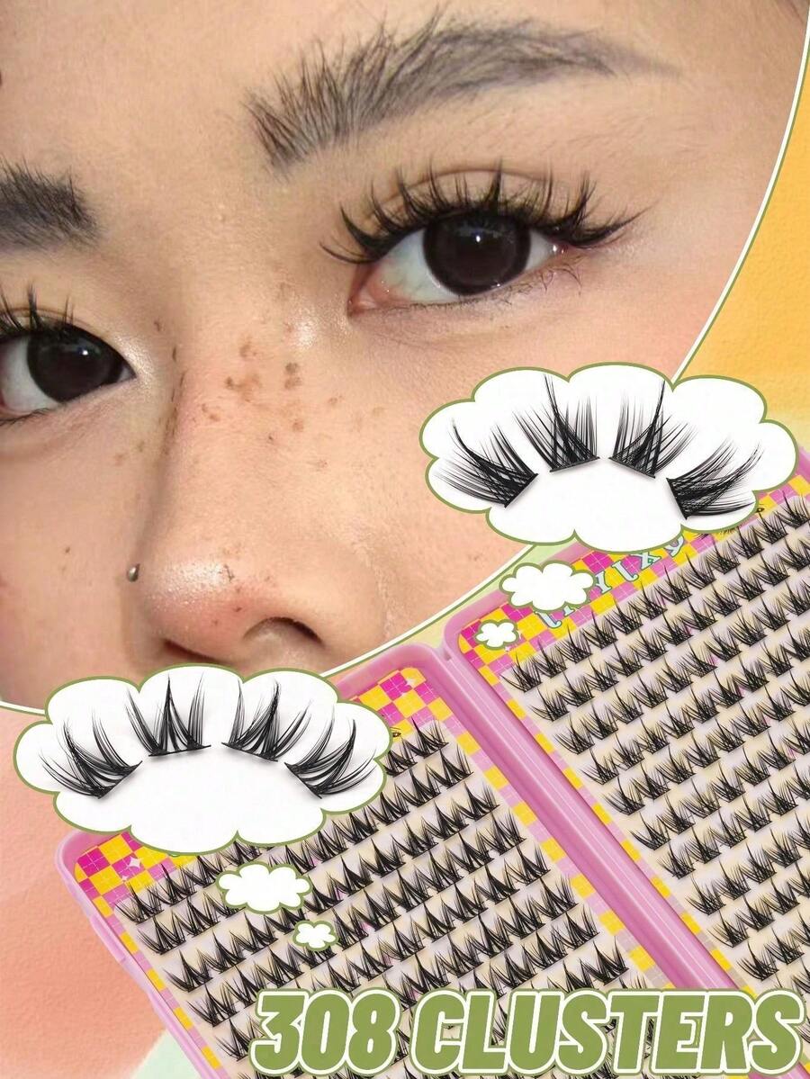 308/252 Pieces Cluster False Eyelashes Eyelash Book 28 Rows DIY Cluster Eyelash Extension Kit Fluffy 2 Styles Mixed Single Eyelash Cluster Segmented Spikes CC Curl Eyelash Extensions Can Make Cat Eye Lashes Look Natural Or Fluffy Volume Dramatic Eyelash Effect