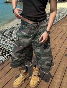 Camo Jean Shorts Y2k Baggy Jorts Grunge Below Knee Cargo Shorts MenA Valentine's Day IBFN - 迷彩 - 查看 6