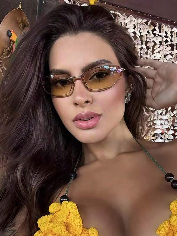 1 pieza Gafas de mujer ovaladas sin marco estilo Y2K, adecuadas para uso diario, fotografía callejera, vacaciones, accesorios de playa de verano