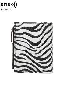 MIYIN 时尚复古女士短款钱包，多功能大容量三折信用卡夹，RFID 防盗刷钱包，适合日常使用，可装信用卡/身份证/硬币/现金/收据/照片，女士双拉链手拿包，适合日常购物，小巧便携，可作为礼物、生日礼物、周年纪念礼物。 - 黑與白 - 查看 9