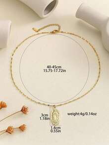 1件时尚椭圆形亮面圣母玛利亚铜镀金女士吊坠项链，适合日常佩戴、送礼和个人祈祷，情人节、妈妈、母亲节礼物。 - 瑪莉 - 查看 6