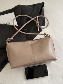 Fashionable Quilted Crossbody Bag For Women With Rope Shoulder Strap, Crescent-Shaped Shoulder Bag Solid Color Casual Shoulder Bag, Versatile And Suitable For Work Commute - Khaki - View 5