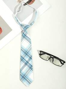 1pc Women's Casual Plaid Striped Bow Tie, Light Blue, Suitable For Dates, Daily Wear, School, Photo Shoots, Travel Outfits