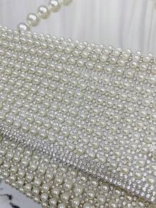 Women's Evening Bag, Pearl Clutch, Flap Cover Bag, Pearl Chain, Sparkling Rhinestone Decor, Shoulder Crossbody Bag, Matching Wedding Gowns, Formal Dresses, Cheongsam, Suitable For Weddings, Banquets, Gatherings, Birthdays, Parties, Balls, Holidays, And An Ideal Gift For Women - White - View 12