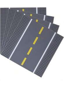 EstiloTendenciaStrictly Briks - Compatible Con Bloques De ConstruccióN  Placas De Carretera De 25.4 X 25.4 Cm, Paquete De 4 Placas Base De Ladrillo Para City Road, Street, Race Track, TamañO CláSico (2 RectosCalidad PremiumVersióN Mejorada - 4 rectos - Ver 8