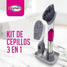 Reynera Kit de Cepillos 3 en 1 con Cabezales Intercambiables Herramienta de Limpieza Multiusos para Hogar y Oficina, Ideal para Superficies Variadas, Diseño Ergonómico y Alta Durabilidad - / - Ver 3