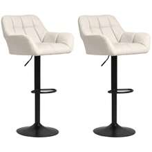Set Of 2 Bar Stools, Retro Style, Adjustable Height, Linen-Look Faux Leather, Cream And Black - Apricot - View 1