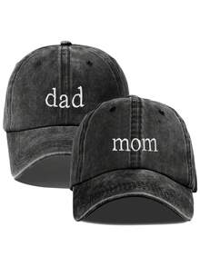 2顶“爸爸妈妈”印花复古水洗鸭舌棒球帽，男女通用可调节轻便防晒帽，送给父母的理想礼物 - 彩色 - 查看 16