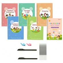 6 Pc Reusable Grooved Writing Practice Copy BooksGroovd Writing Learning Handwriting Practice Kit For Preschool Age 3-8 Calligraphy - Red Pink Green Blue - View 3