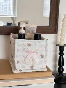 Lace Heart-Shaped Storage Basket, Soft Fabric Decorative Basket With Large Capacity, Multi-Functional Desktop Storage For Cosmetics, Dorm, Home Essentials, Fashionable And Beautiful Storage Bag - Multicolor - View 3