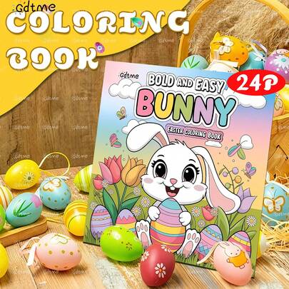 GDTME A Spring Easter-Themed Coloring Book Suitable For Teenagers And Adults, Containing Elements Such As Easter Celebrations, Eggs, And Rabbits. Cute And Fun, With Bold And Simple Lines, It Makes A Relaxing Gift, Perfect For Easter, Back To School, Valentine's Day, Office Supplies, And Stationery Use.
