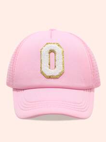 1顶粉色26字母印花网眼帽，儿童棒球帽，男女童遮阳帽，适合户外活动、日常佩戴，防晒 - 金標-粉紅海綿帽 - 查看 78