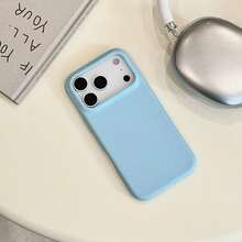 Soft Silicone Leather Texture Sky Blue Phone Case, Compatible With IPhone 17 Pro Max/17 Pro/17/16 Pro Max/16/16 Pro/16 Plus/16E/15/15 Plus/15 Pro/15 Pro Max/13/14 Pro Max/13 Pro/13 Pro Max/14 Pro/14 Pro Max/14 Plus, Minimalist Design - Sky Blue - Leather Texture - View 3