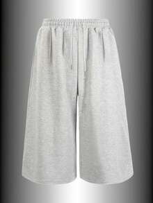 Men's Elastic Waist Loose Wide Leg Soft Velvet Fabric Street Casual Capri Pants, Suitable For Skateboarding, Leisure Sports And Other Occasions In Spring And Autumn Summer - Light Grey - View 10