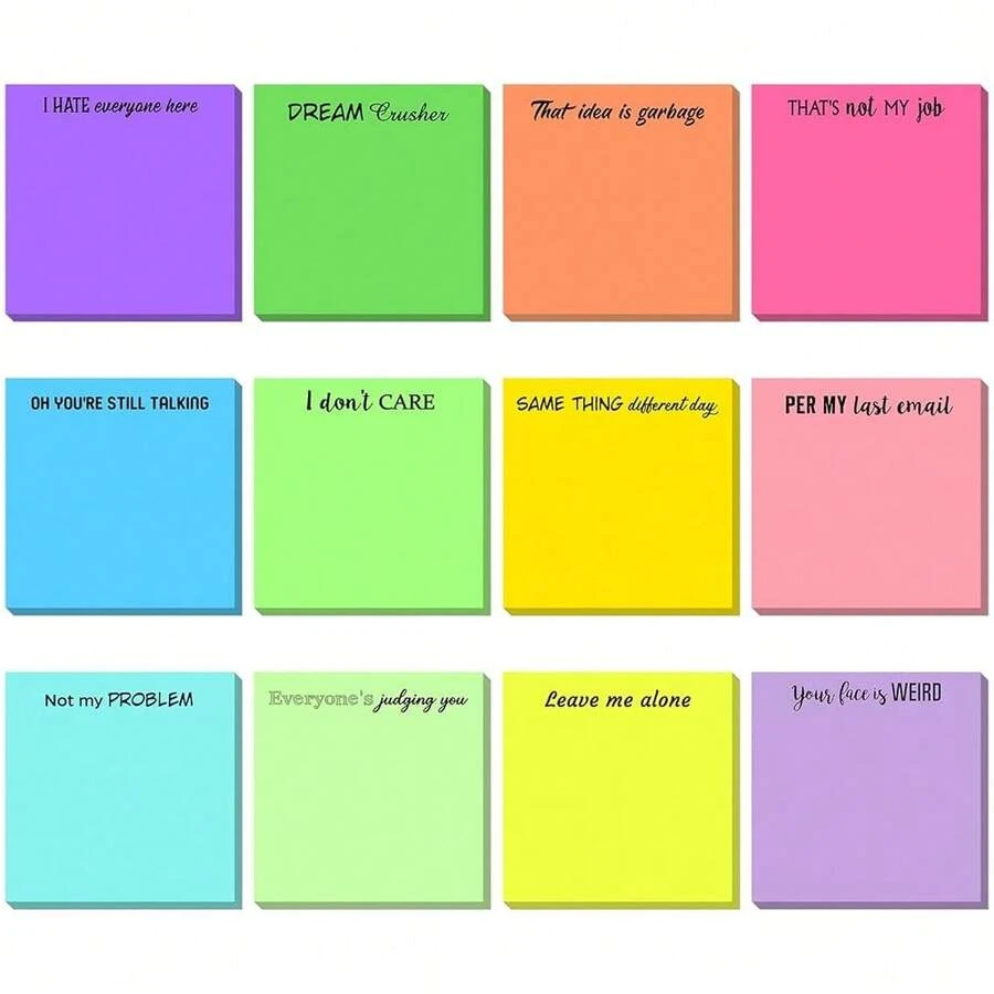 12 Pieces Funny Sticky Notes With Saying For Office Work Snarky Note Pads Sucks Complaining Quotes Vibrant Negative Passive Office Notepads Memo Pad For Colleague Supplies 3 X 3 Inch(Stylish Style) - 時尚風格 - 查看 1
