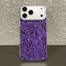 Funda para teléfono con diseño de arte abstracto en tonos morados. Compatible con fundas para teléfonos ,  17,  16 Pro Max,  15 Pro Max,  13 y  12. Fabricada en TPU, ofrece protección contra golpes y caídas. Un regalo ideal para familiares, amigos, parejas, novios/novias y para San Valentín. - Plateado - Ver 4