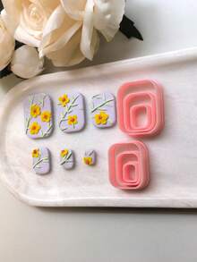 Pastel Square Polymer Clay Cutter Set - Multi-Size Nested Square Clay Cutters & Sweet-Floral Style DIY Craft Tools, Ideal For Creating Flower-Themed Earrings, Brooches & Decor Pieces - TH155 - 查看 2