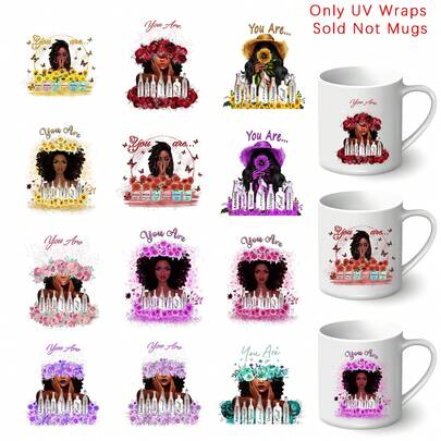 12pcs African Woman UV DTF Transfer Sticker And Decal- Waterproof And Scratch-Resistant, Black Queen Afro American Girl High-Quality Self-Adhesive Paper, Suitable For Mugs And Water Bottles. Laptops, Etc., DIY Art Supplies