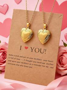 2pcs Fashionable 18K Gold Stainless Steel Hollow Heart & Tree Of Life Locket Pendant Necklace, Suitable For Valentine's Day Gift, Women's Daily Wear - Multicolor - View 17
