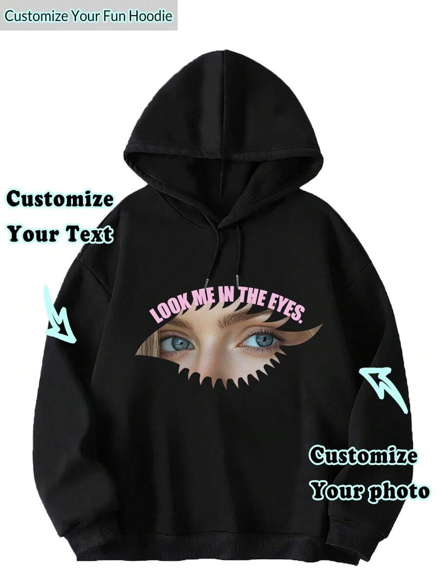 Customized Women's Hooded Pullover Sweatshirt - Can Print Your Logo, Any Photo You Like. Couple Photos, Family Photos, All Can Be Customized. Welcome To Place Your Order. - Black - View 1