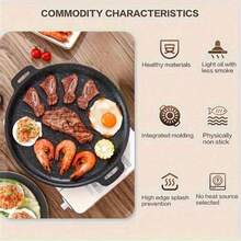 Chảo nướng BBQ Hàn Quốc đa năng chống dính - Chảo gang tròn chống dính có 2 tay cầm bằng gỗ, thích hợp nấu ăn trong nhà và ngoài trời, tương thích với bếp từ và bếp ga, dễ vệ sinh, tuyệt vời để chiên trứng và bít tết, lý tưởng cho nhà bếp và phòng ăn gia đình. - màu đen - Xem 9