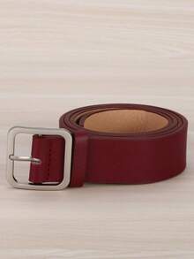 1pc Women's Burgundy Faux Leather Adjustable Waist Belt With Metal Buckle - Stylish Strap For Jeans & Dresses - Burgundy - View 2