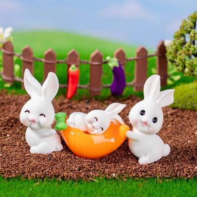 10pcs Random 3D Animal Figurines, Cute Rabbit Holding Egg Miniatures, Micro Landscape Easter Decor, DIY Ornaments, Party Favors, Outdoor Garden Decorations