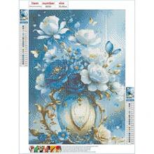 GDYEEH DIY 5D White And Blue Flowers Diamond Art Painting Kits, Full Round Drill Sparkling Diamond Painting Picture, Diamond Painting Art Craft Kits For Adults Beginners, Home Wall Decor 12x16inch - USGD084 - 查看 7