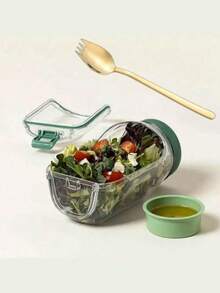 侧开口防漏沙拉盒 - 适用于微波炉、洗碗机和冰箱 - 带调料杯的密封沙拉碗，可堆叠设计，适合备餐、午餐、晚餐、办公和旅行使用 - 彩色 - 查看 13