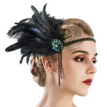 Diadema con cuentas de diamantes de imitación para de Gatsby de los años 20, tocado de Charleston Vintage para mujer, diadema de plumas, accesorios para el cabello BN9Y - Oro - Ver 10