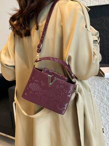 New Fashion Snake Skin Pattern Handbag, Casual Metal Hardware Shoulder Bag, Personalized Crossbody Bag - Multicolor - View 8