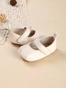 0-12个月婴儿鞋，简约女婴皮鞋，耐穿防滑软底幼儿鞋 - 米色 - 查看 4