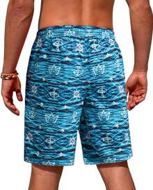 9inch Mens Swim Trunks: 2 In 1 With Compression Liner Stretch Quick Dry Drawstring Shark Pockets Beach Pool VacationA Valentine's Day HVGG - Họa tiết kaki - Xem 2