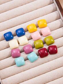 8对/套 马卡龙色方形耳钉，时尚耳环，适合青少年，情人节和母亲节礼物