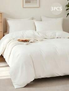 3pcs 100% Polyester Duvet Cover Set (1 Duvet Cover And 2 Pillow Shams), Modern Style Home Bedding Set, Suitable For All Seasons - White - View 1