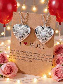 2pcs Fashionable 18K Gold Stainless Steel Hollow Heart & Tree Of Life Locket Pendant Necklace, Suitable For Valentine's Day Gift, Women's Daily Wear - Multicolor - View 6