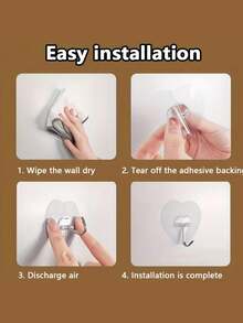 50pcs Strong Adhesive Clear Wall Hooks - Casual Style, Easy To Install, No Drilling Required, Plastic Heart Shaped Utility Hooks For Kitchen And Bathroom, Wall Mounted Storage Organizer Bathroom Organizer Bathroom Decor Fall Decor Back To School - Transparent - View 9